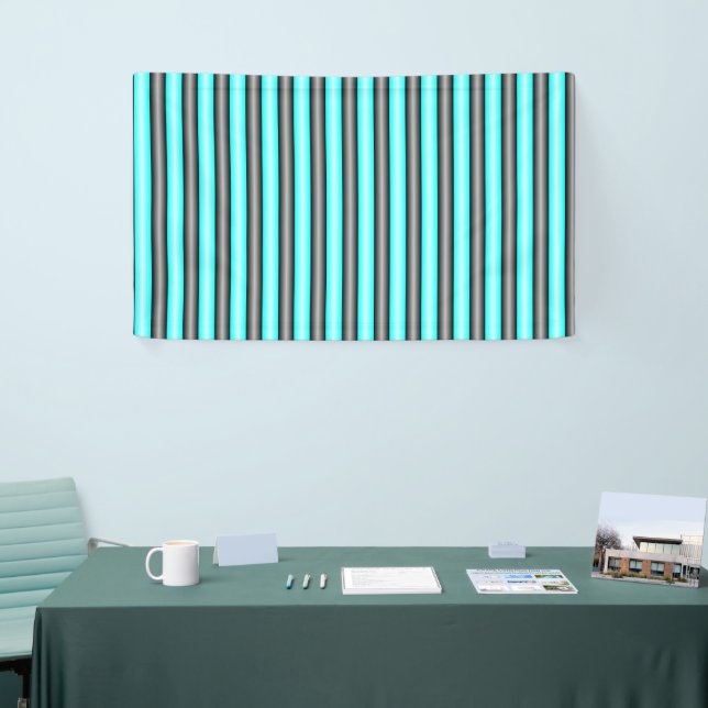 Modern Neon Blue and Black 3D Metal Effect Stripes Banner (Tradeshow)