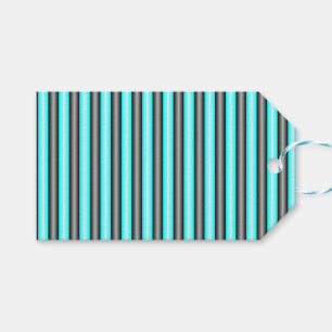 Modern Neon Blue and Black 3D Metal Effect Stripes Gift Tags