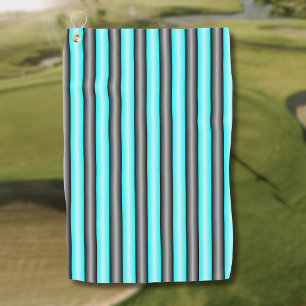 Modern Neon Blue and Black 3D Metal Effect Stripes Golf Towel