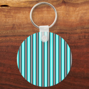 Modern Neon Blue and Black 3D Metal Effect Stripes Key Ring