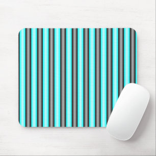 Modern Neon Blue and Black 3D Metal Effect Stripes Mouse Mat