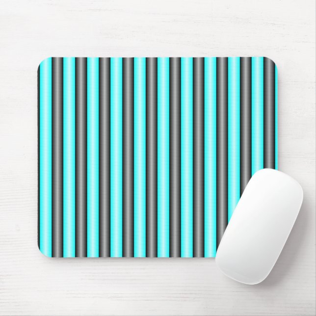 Modern Neon Blue and Black 3D Metal Effect Stripes Mouse Mat (With Mouse)