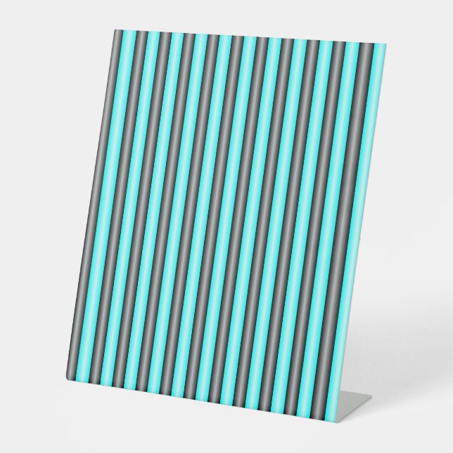 Modern Neon Blue and Black 3D Metal Effect Stripes Pedestal Sign (Front)