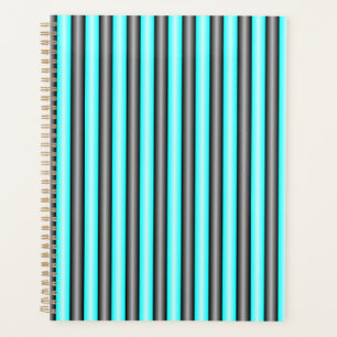 Modern Neon Blue and Black 3D Metal Effect Stripes Planner
