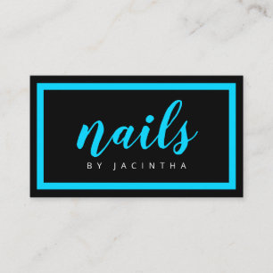 Modern Neon Blue Black Nail Technician Salon Chic Business Card