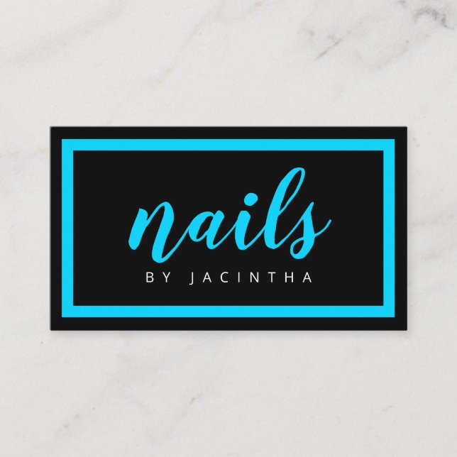 Modern Neon Blue Black Nail Technician Salon Chic Business Card (Front)