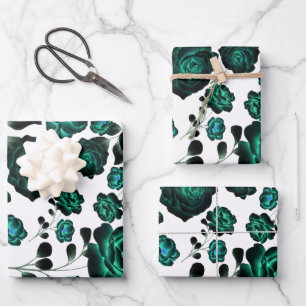 Modern Neon Blue & Grey Floral Pattern Wrapping Paper Sheet