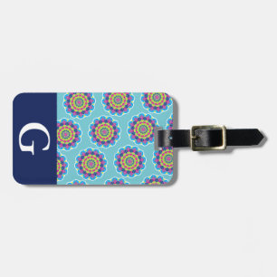 Modern Neon Bright Mandalas Print & Initial Letter Luggage Tag