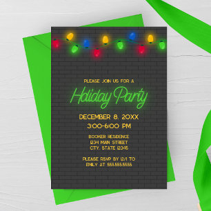 Modern Neon Christmas Lights Holiday Party Invitation