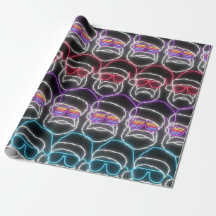Modern Neon Christmas Santa  Wrapping Paper