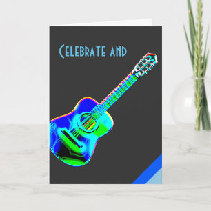 Modern Neon Colours Guitar Music Birthday Card