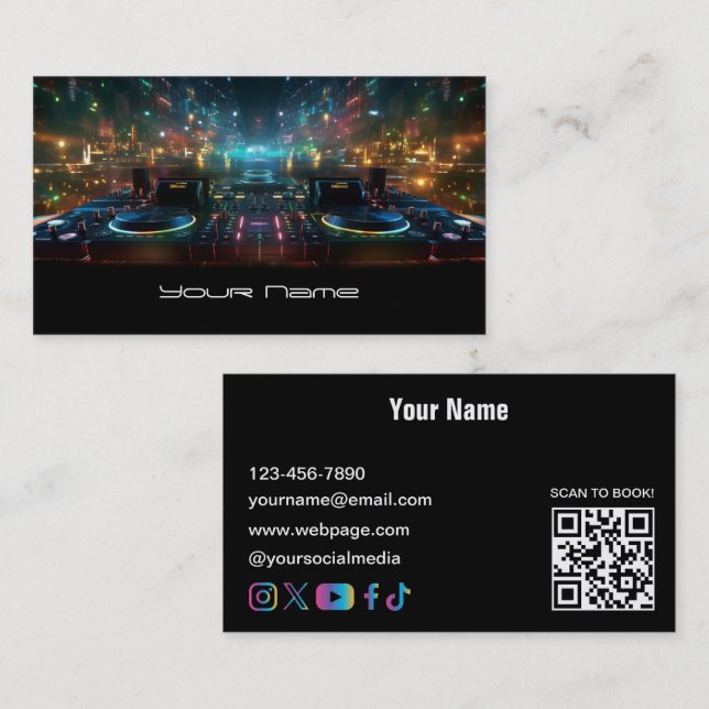 Modern neon DJ  Business Card (Front/Back)