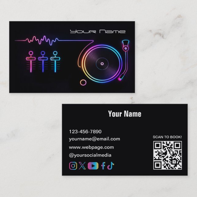 Modern Neon DJ  Business Card (Front/Back)