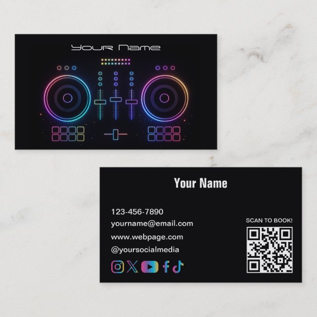 Modern Neon DJ  Business Card (Front/Back)