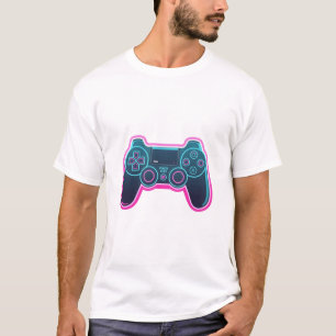 Modern Neon Gaming Controller White Cotton T-Shirt