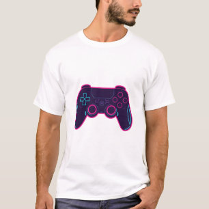 Modern Neon Gaming Controller White Cotton T-Shirt
