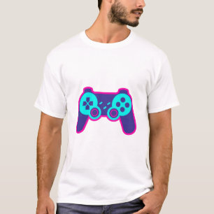 Modern Neon Gaming Controller White Cotton T-Shirt