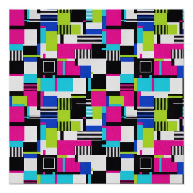 Modern Neon Glitch Geometric Art Poster (Front)