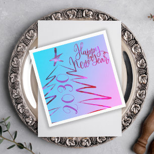 Modern neon glow tree New Years party Napkin