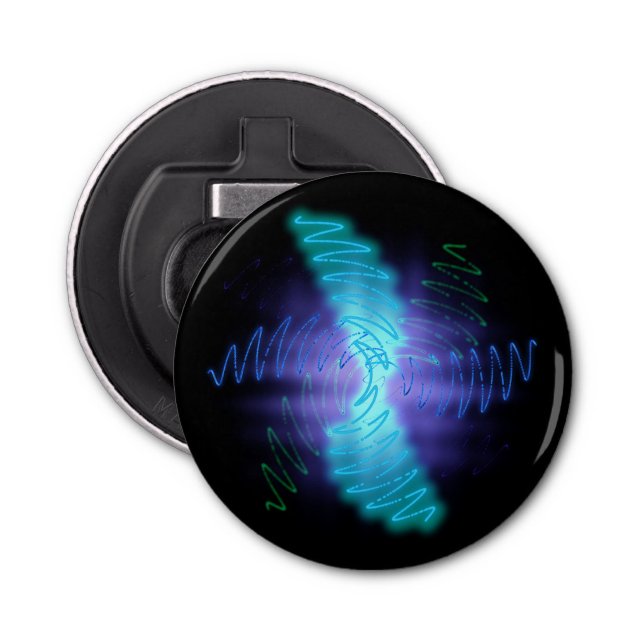 Modern Neon Glowing Sound Waves Bottle Opener (Front)