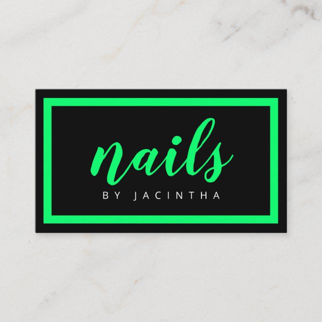 Modern Neon Green Black Nail Technician Salon Chic Business Card (Front)