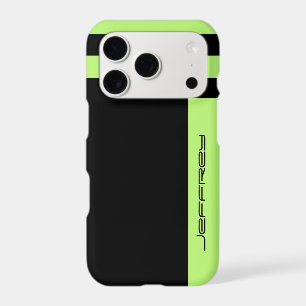 Modern Neon Green/Black Simple Stripe Custom Name