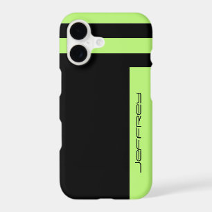 Modern Neon Green/Black Two Way Stripe Custom Name
