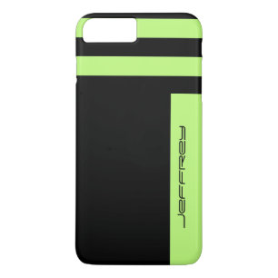 Modern Neon Green/Black Two Way Stripe Custom Name iPhone 8 Plus/7 Plus Case