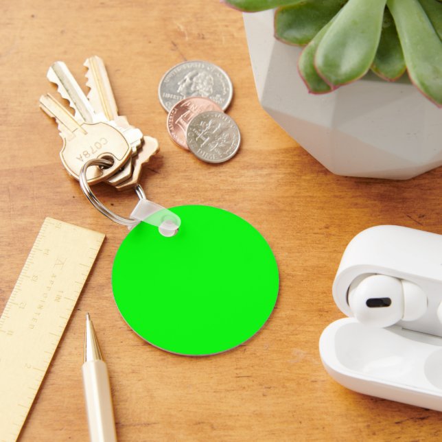 Modern neon green screen bright solid colour cool key ring (Desk)