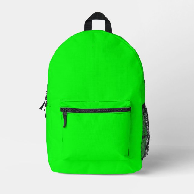 Modern neon green screen, bright solid colour cool printed backpack (Front)