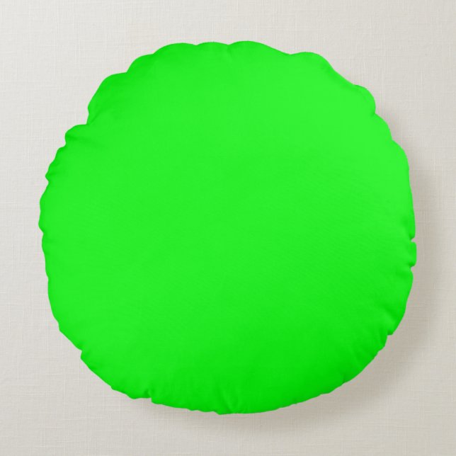 Modern neon green screen bright solid plain cool round cushion (Front)