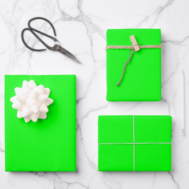 Modern neon green screen bright solid plain gift wrapping paper sheet (Front)