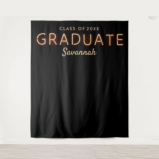 Modern Neon Lights Graduation Photo Backdrop Tapestry (Front)