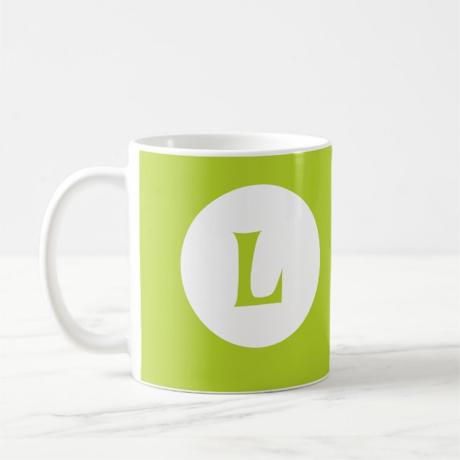 Modern Neon Lime Green Monogram Initial Coffee Mug (Left)