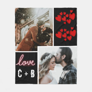 Modern Neon Love Typography And Photo Collage Fleece Blanket