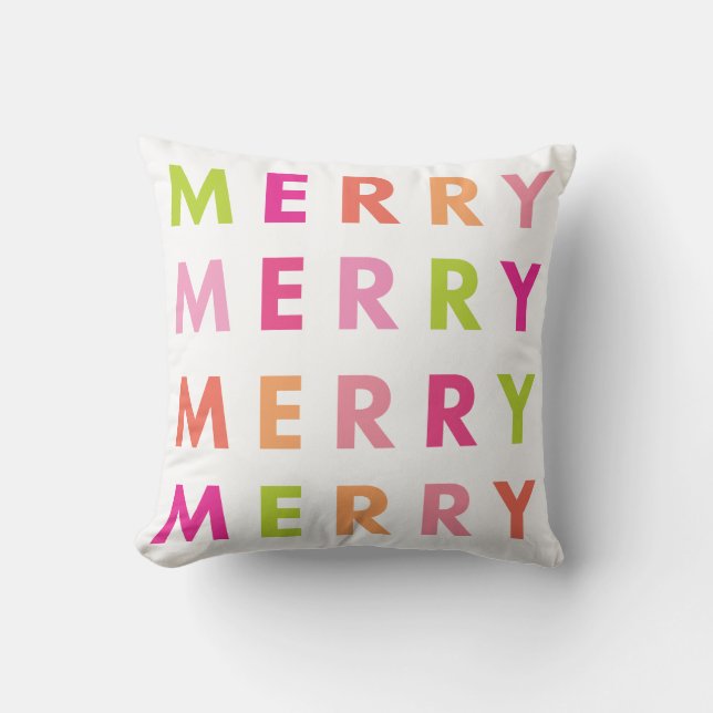 Modern Neon Merry Christmas Holiday Throw Pillow (Front)