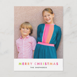 Modern Neon Merry Christmas Photo Postcard