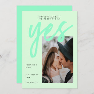 Modern Neon Mint Green Big Script Photo Wedding Save The Date