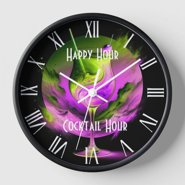 Modern Neon Party Time Personalised Clock (Front)