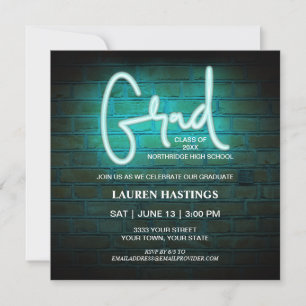 Modern Neon Photo Graduation Party Invitation