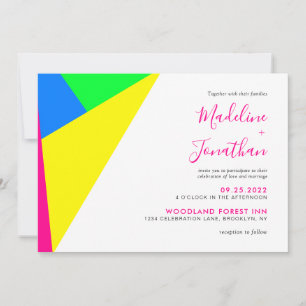 Modern Neon Pink Geometry Monogram Wedding Invitation