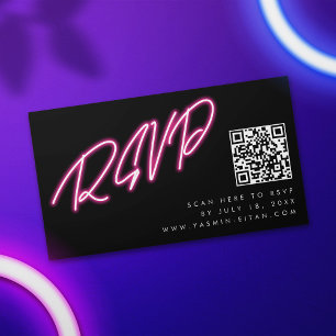 Modern Neon Pink Glow Black Wedding RSVP Enclosure Card