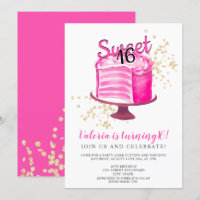 Modern neon pink gold cake cutting girly Sweet 16