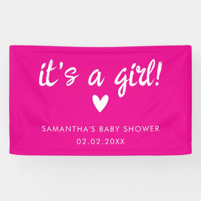 Modern Neon Pink it's a girl Baby Shower Banner (Horizontal)