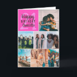 Modern neon pink photos collage grid 21 birthday card<br><div class="desc">Cool modern neon pink photos collage grid 21 birthday ,  add 8 of your friends favourite photo with a modern and cool elegant script font typography. Add your message inside.</div>