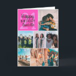 Modern neon pink photos collage grid 21 birthday card<br><div class="desc">Cool modern neon pink photos collage grid 21 birthday ,  add 8 of your friends favourite photo with a modern and cool elegant script font typography. Add your message inside.</div>