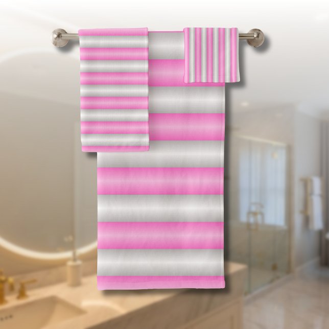 Modern Neon Pink Stripes with 3D Effect Bath Towel Set (Creator Uploaded)