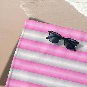 Modern Neon Pink Stripes with 3D Effect Beach Towel