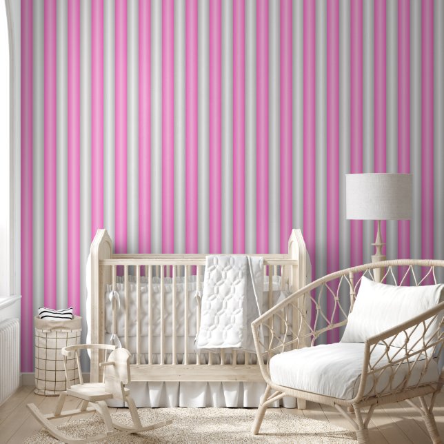 Modern Neon Pink Stripes with 3D Effect Wallpaper (Kids)