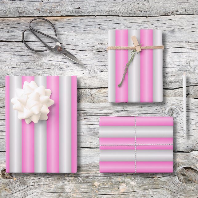 Modern Neon Pink Stripes with 3D Effect Wrapping Paper Sheet (Creator Uploaded)